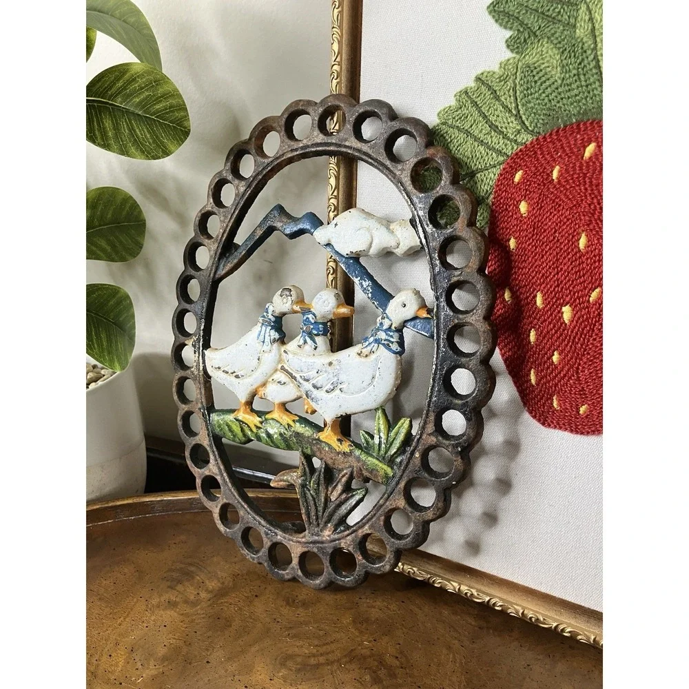 Vintage Cast Iron Goose Duck Trivet Wall Plaque Farmhouse Country Cottagecore